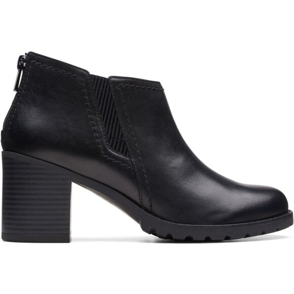 NEW CLARKS Leather Leda Step Heeled Booties black for women 462mn - Picture 1 of 6